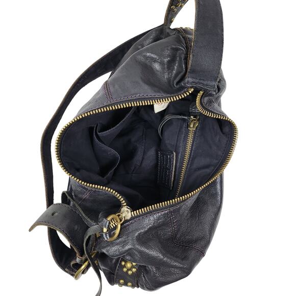 Lucky Brand Black Genuine Leather Retro Y2K Brass Studded Hobo Shoulder Bag - Picture 2 of 11
